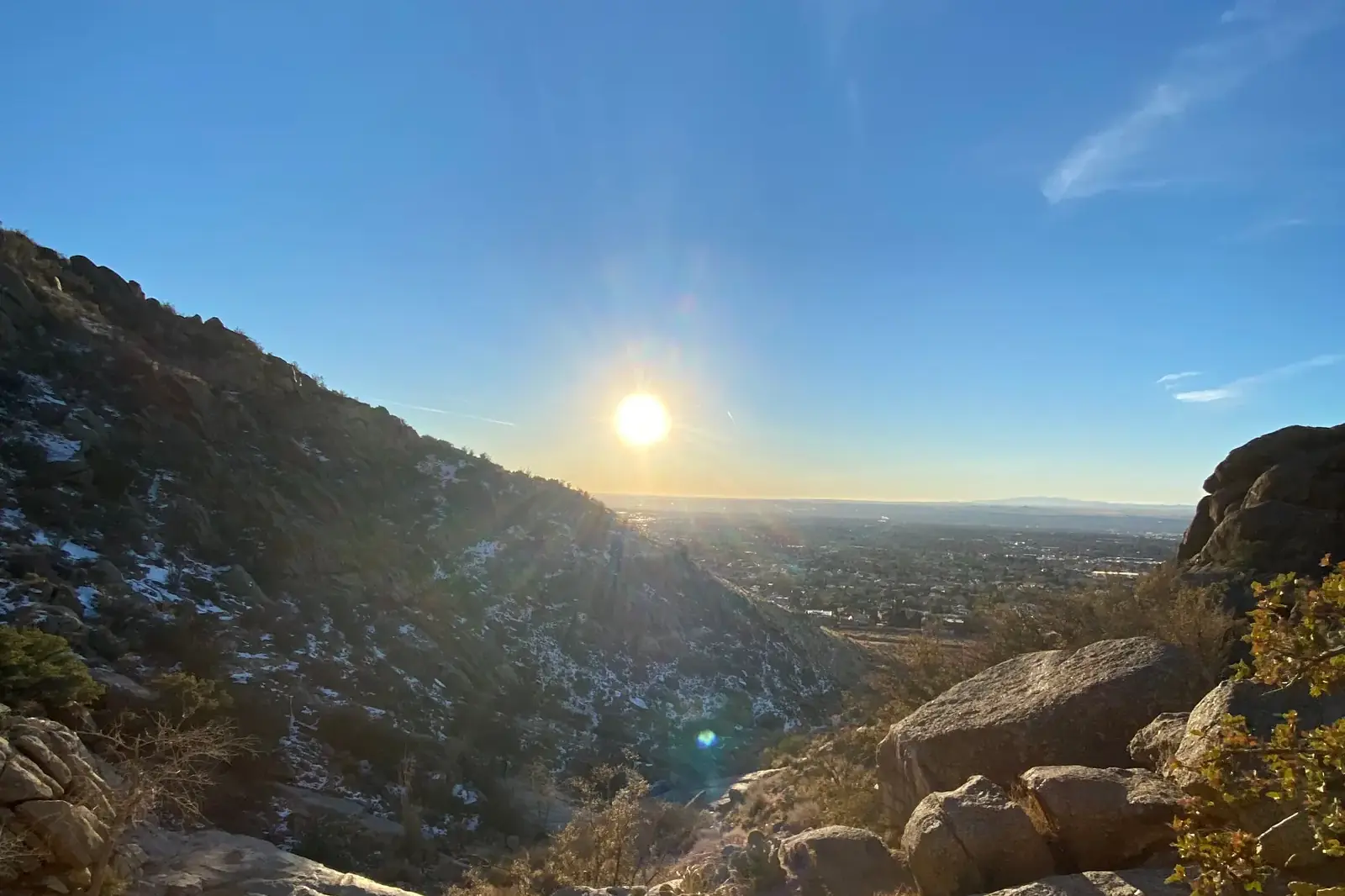 The Sandia Mountains rising on the eastern edge of Albuquerque above the Nob Hill area