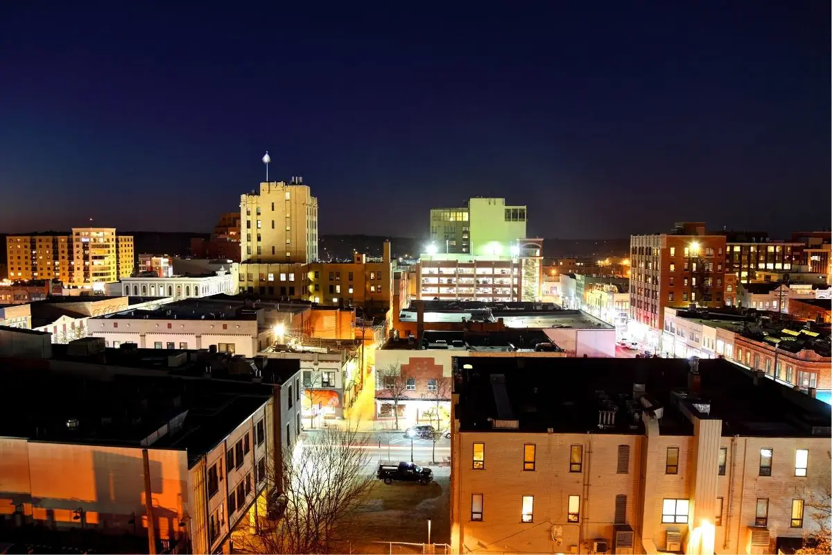 Downtown Ann Arbor, Michigan buildings at night