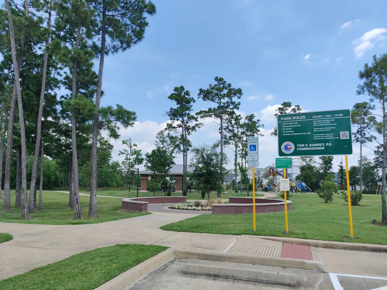 Atascocita Park pavilion and pine trees in Atascocita Texas