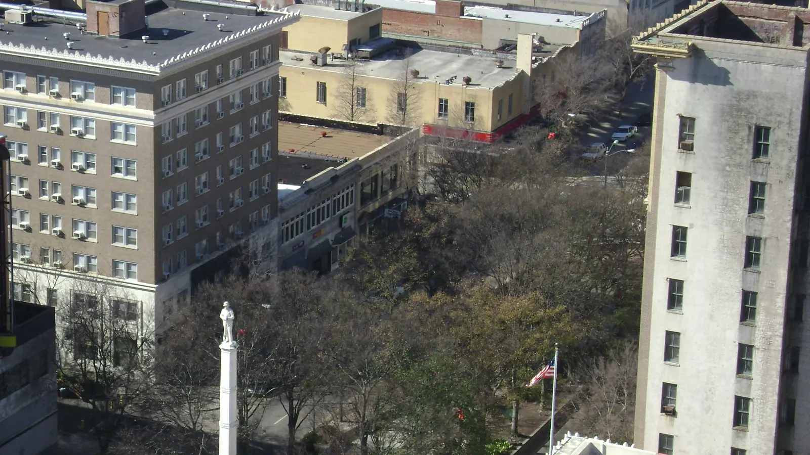 Aerial view over downtown Augusta, Georgia and Broad Street