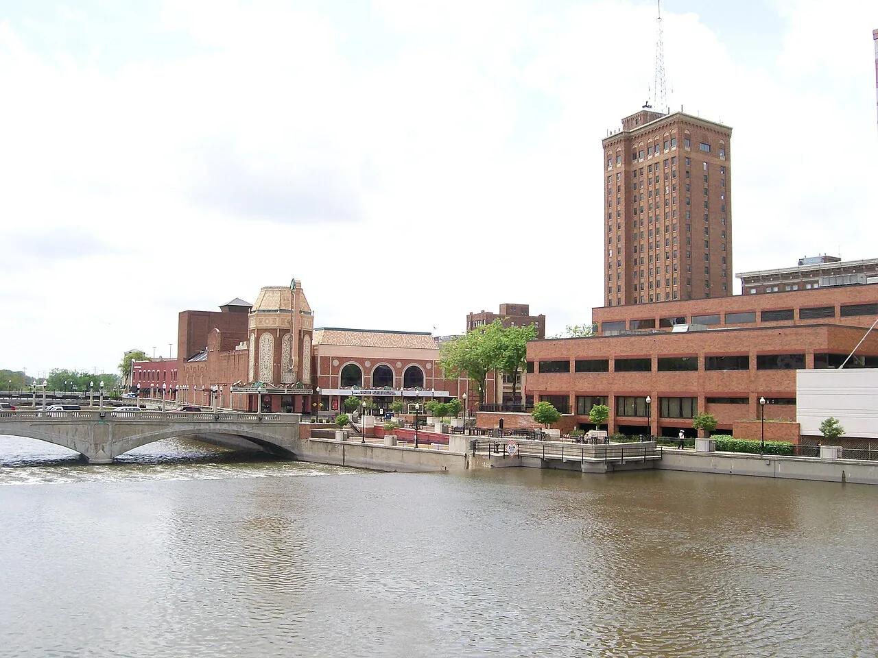 The Fox River, Stolp Island, and the Paramount Theatre in downtown Aurora