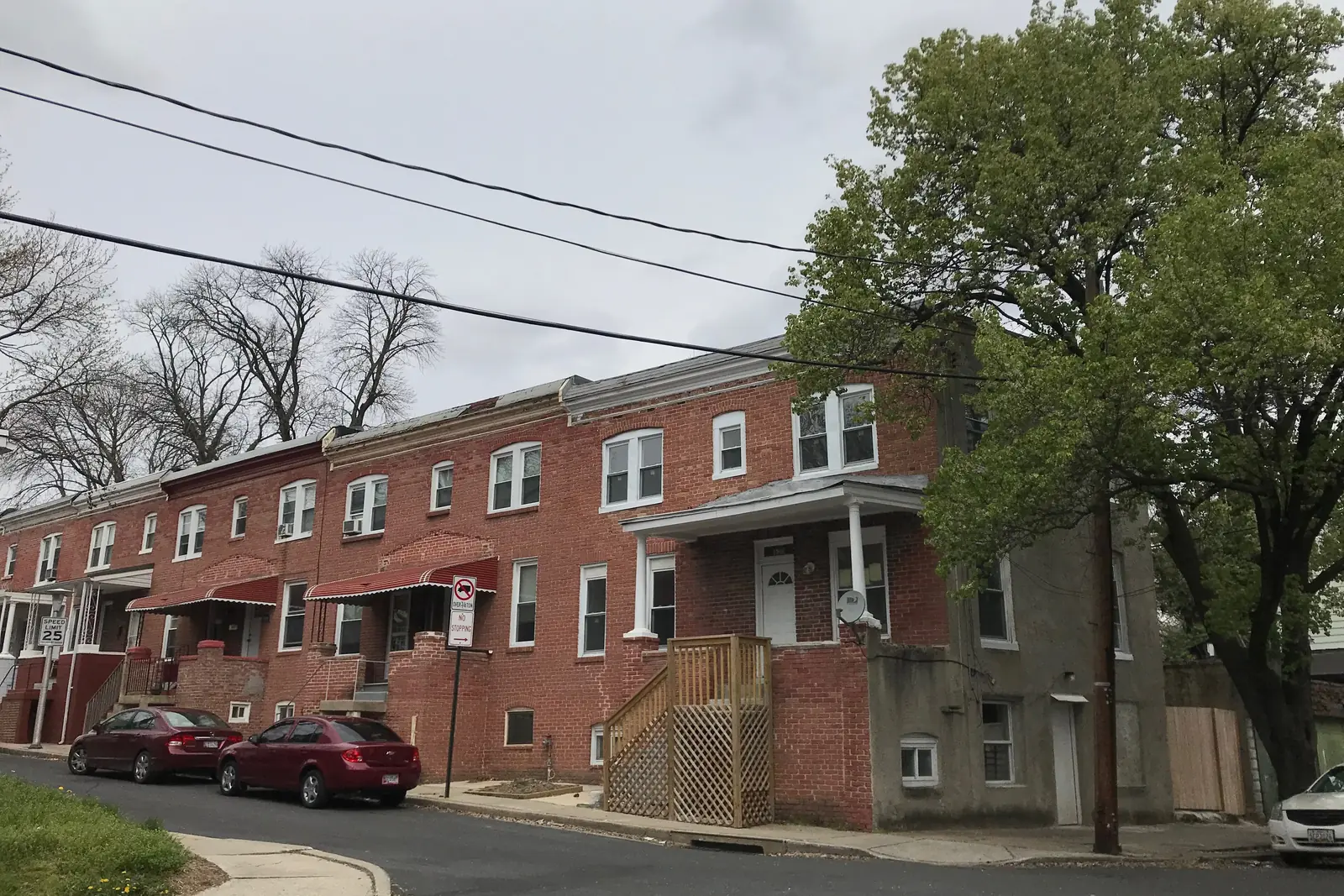 Brick rowhouses on a Northeast Baltimore street, Maryland