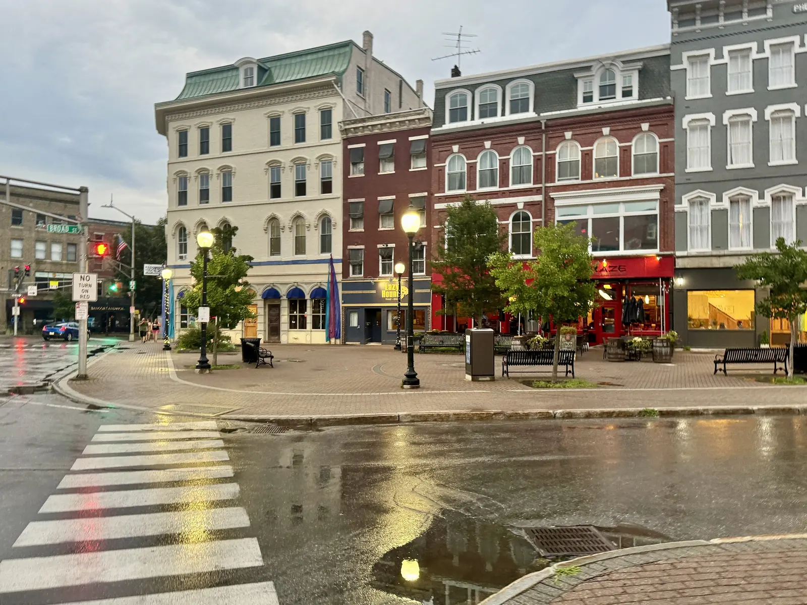 Downtown Bangor, Maine street with the Penobscot River waterfront