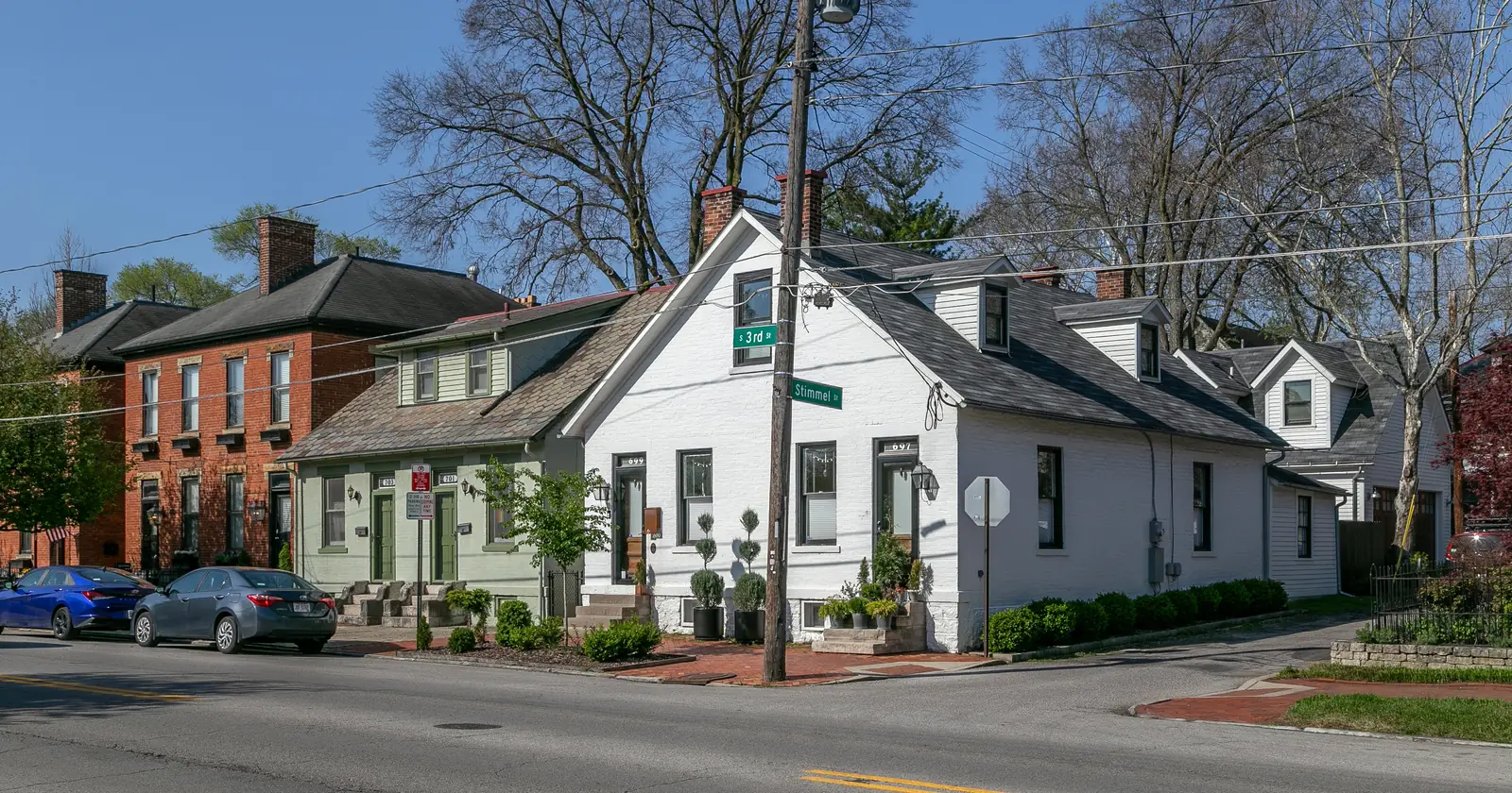 Older frame and brick houses on a corner in German Village, Columbus, Ohio, illustrating the Columbus housing market 2026 for home sellers