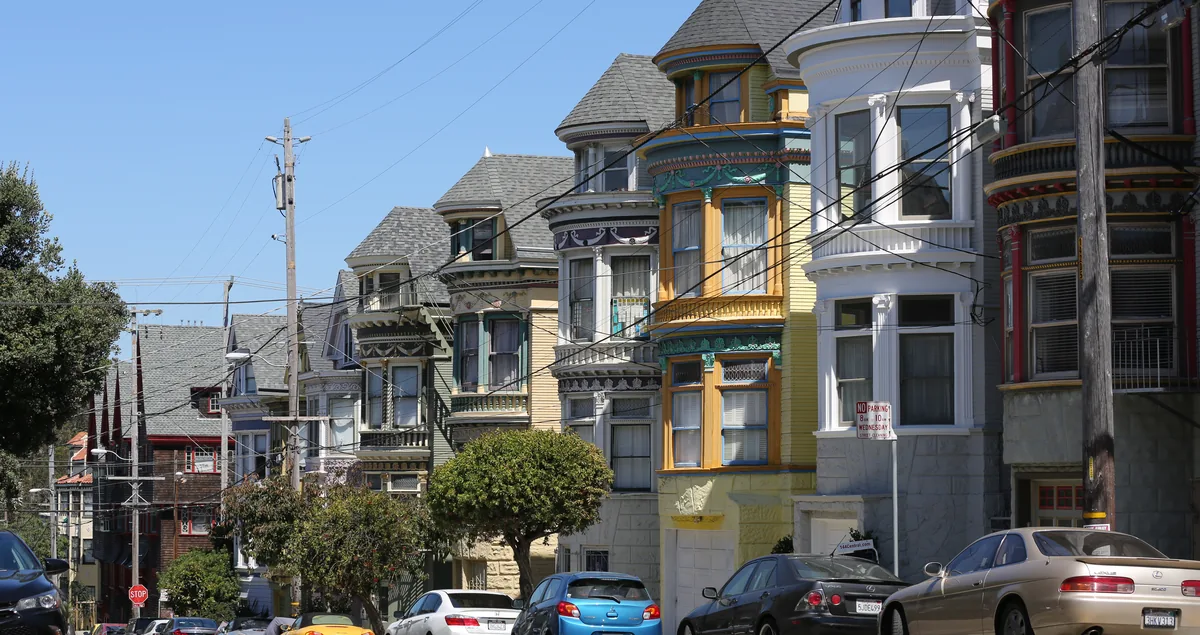 A row of San Francisco Victorian flats, the housing stock most often held as tenancies in common