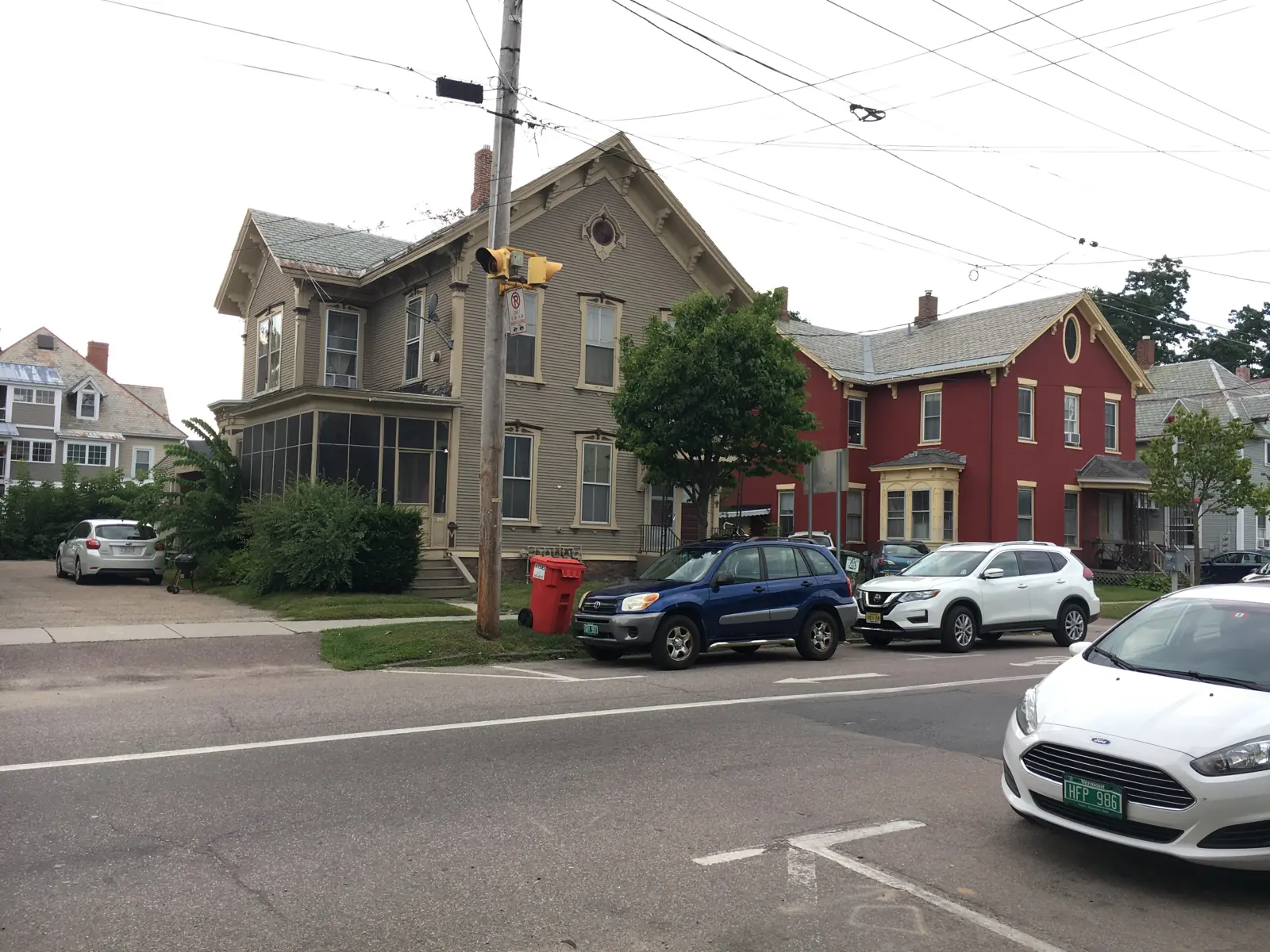 Historic Victorian homes on a residential street in Burlington, Vermont