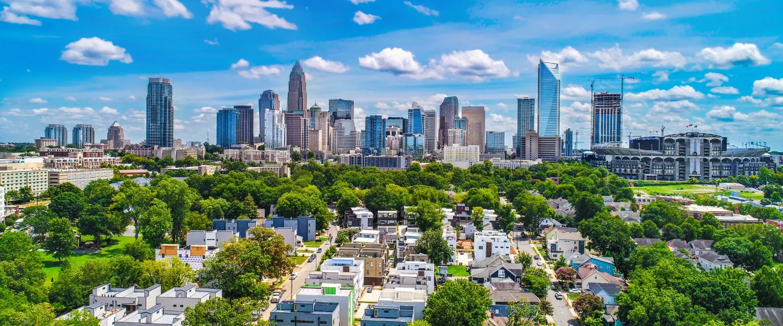 Charlotte North Carolina skyline over the Uptown center city