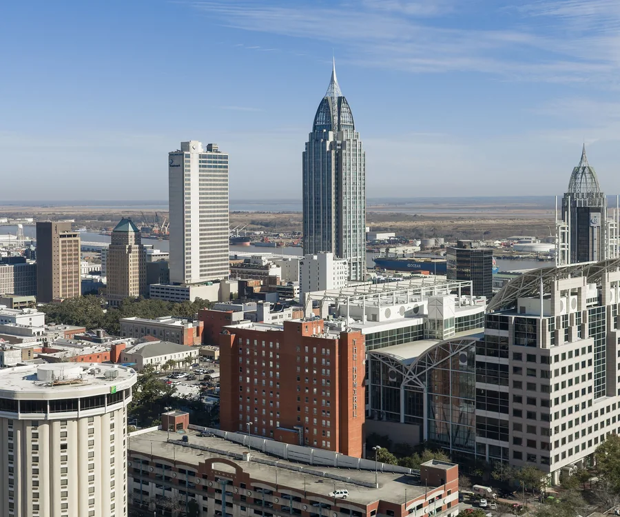 Mobile Alabama downtown skyline and waterfront