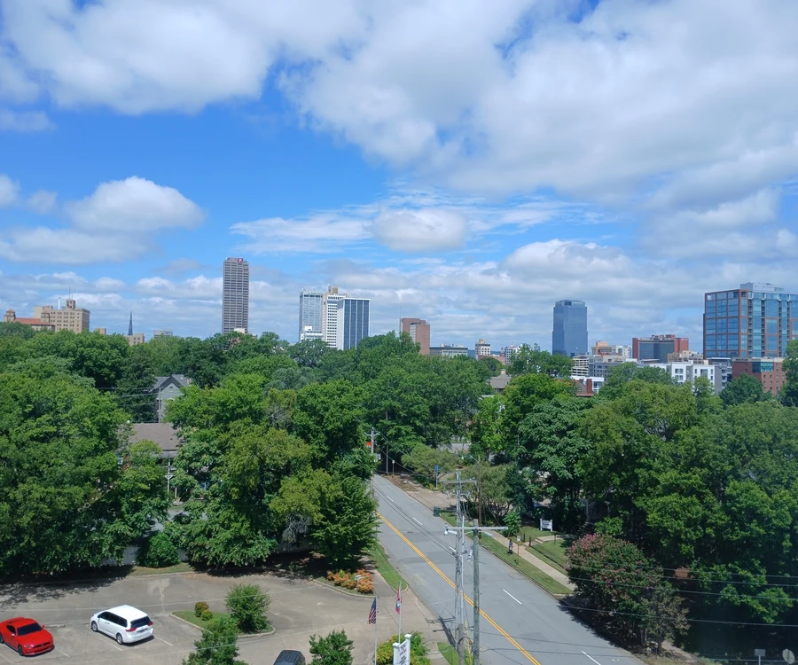 Little Rock Arkansas downtown skyline along the Arkansas River