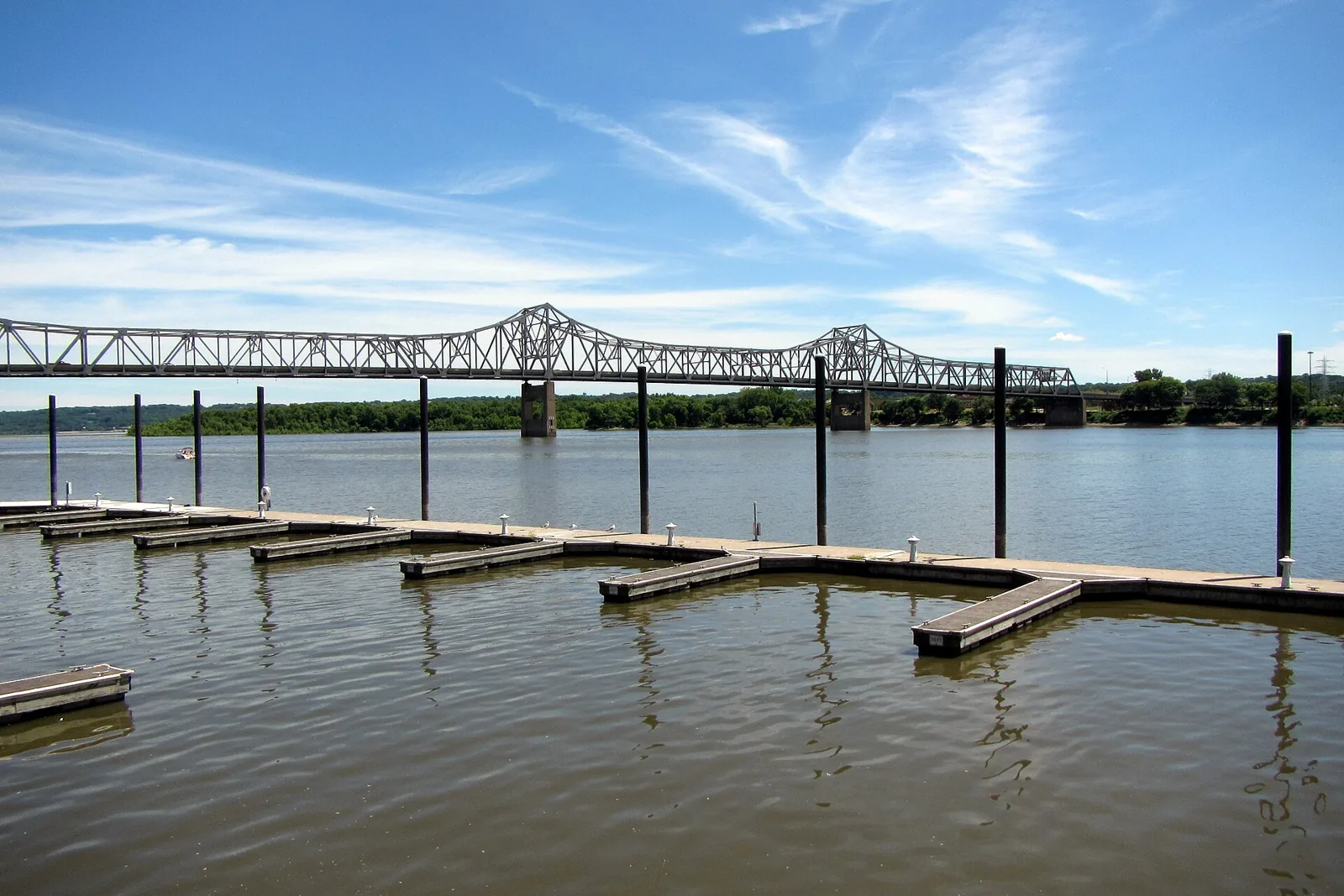 The Murray Baker Bridge over the Illinois River seen from the Water Street docks in Peoria, Illinois