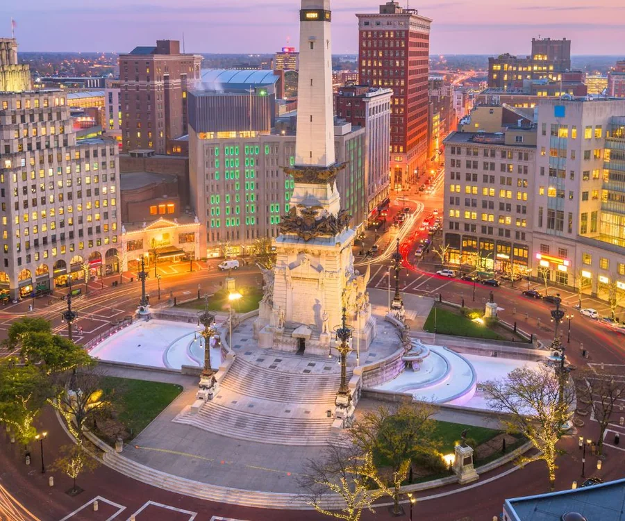 Indianapolis Indiana Monument Circle at dusk