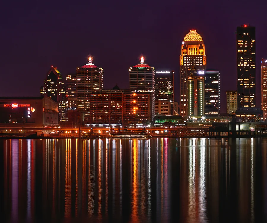 Louisville Kentucky skyline along the Ohio River