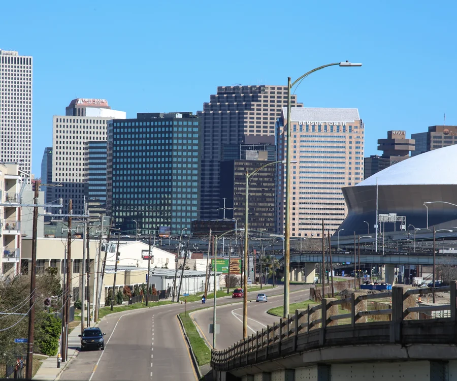 New Orleans Louisiana skyline and the Mississippi River