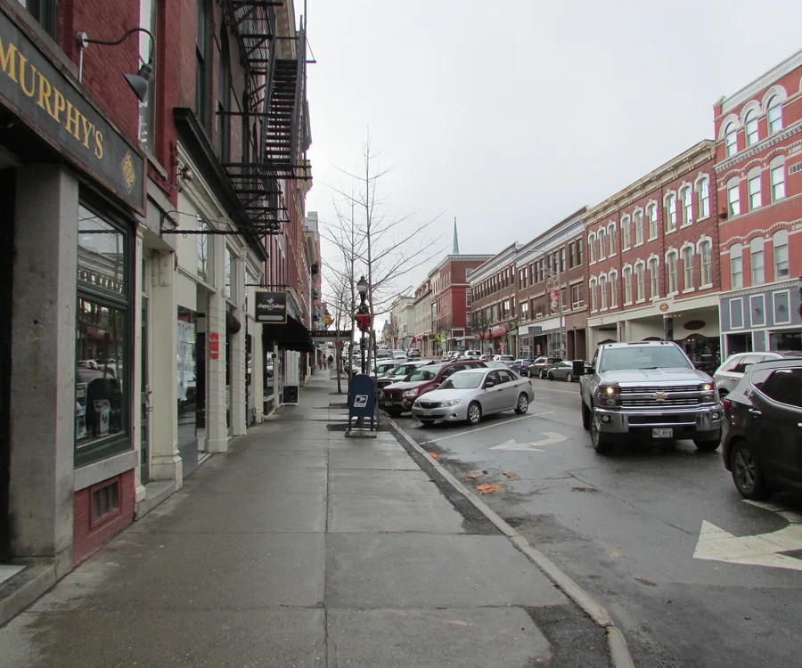 Downtown Bangor Maine historic brick storefronts