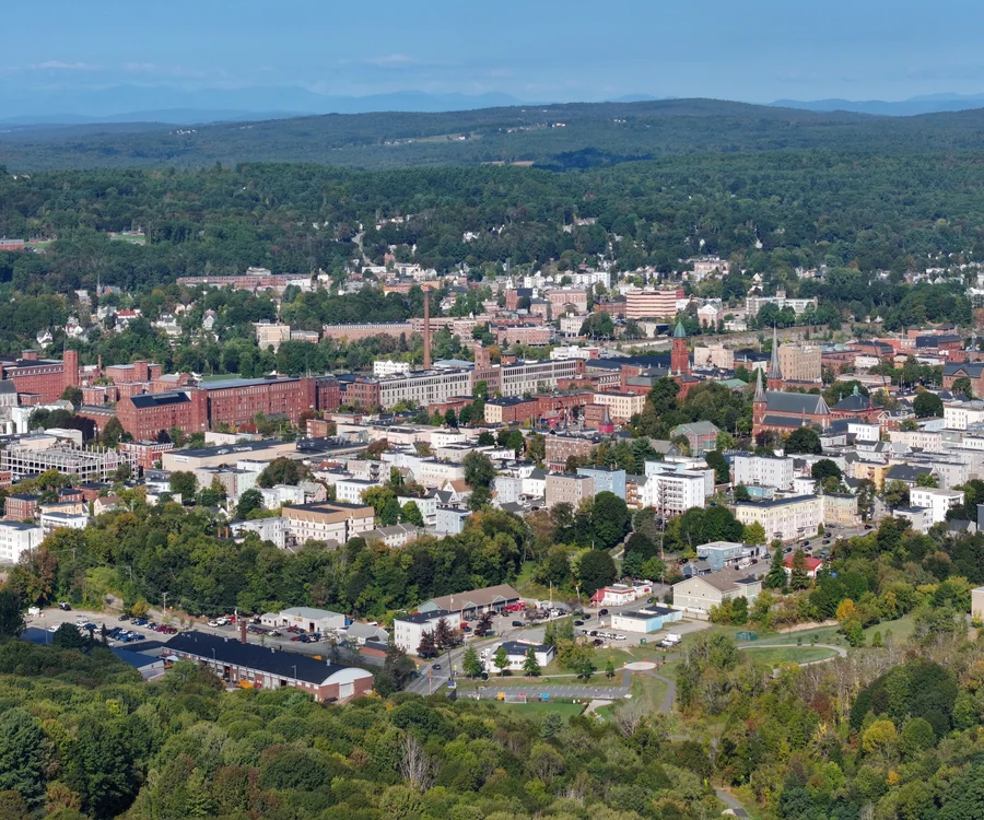 Lewiston Maine aerial view with the Bates Mill