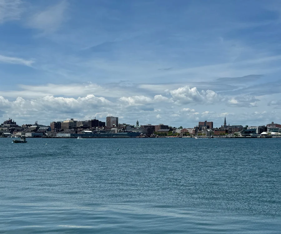 Portland Maine skyline across Casco Bay