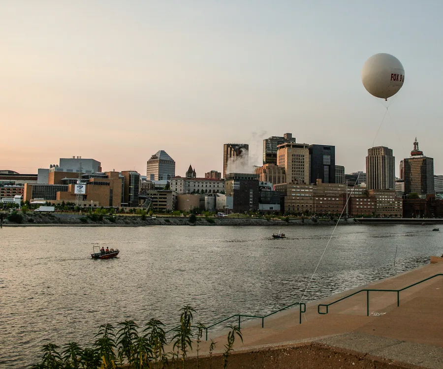 Downtown St. Paul Minnesota skyline along the Mississippi riverfront