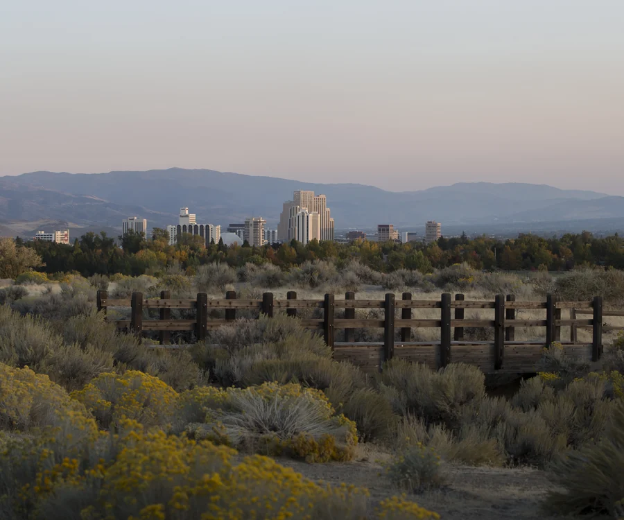 Reno Nevada downtown skyline with the Sierra beyond