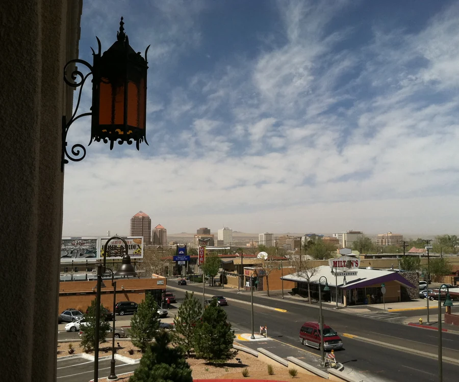 Albuquerque New Mexico with the Sandia Mountains behind the city