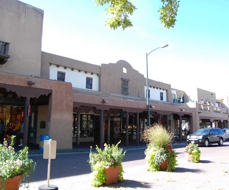 Adobe buildings in downtown Santa Fe New Mexico