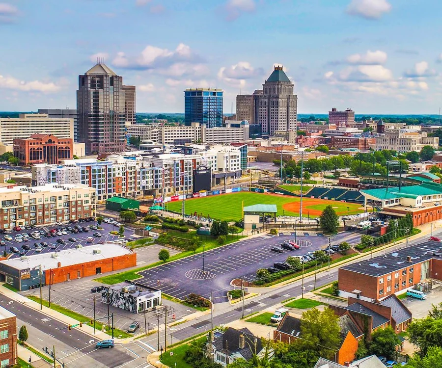 Downtown Greensboro North Carolina skyline in the Triad
