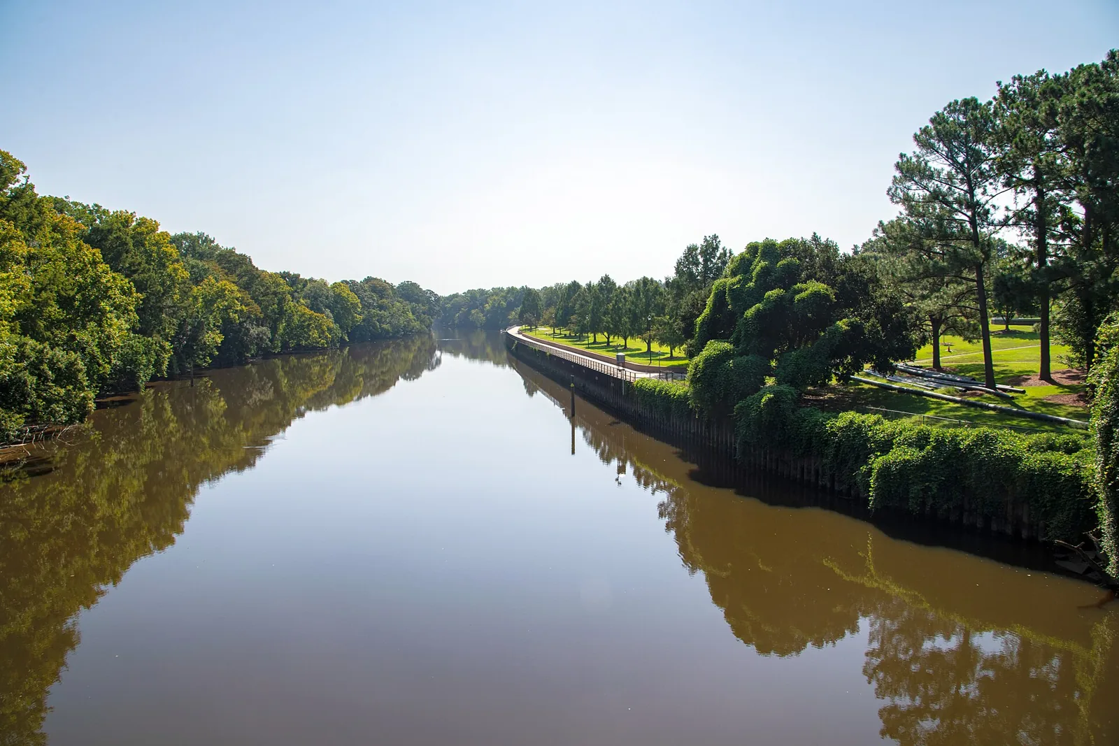 The Tar River and the Town Common greenway beside East Carolina University in Greenville, North Carolina