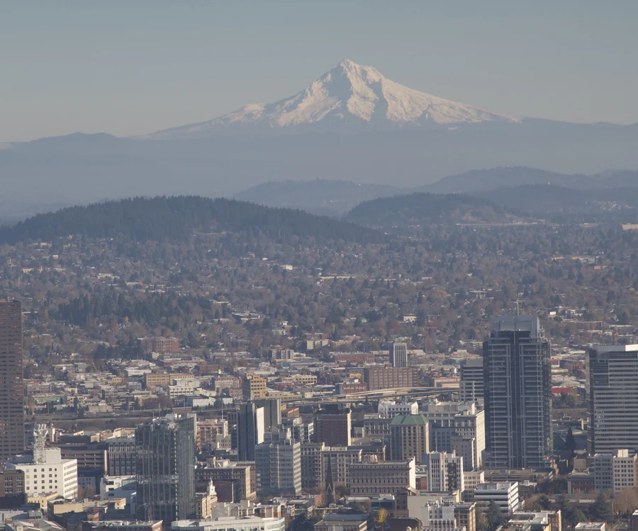 Portland Oregon skyline with Mount Hood