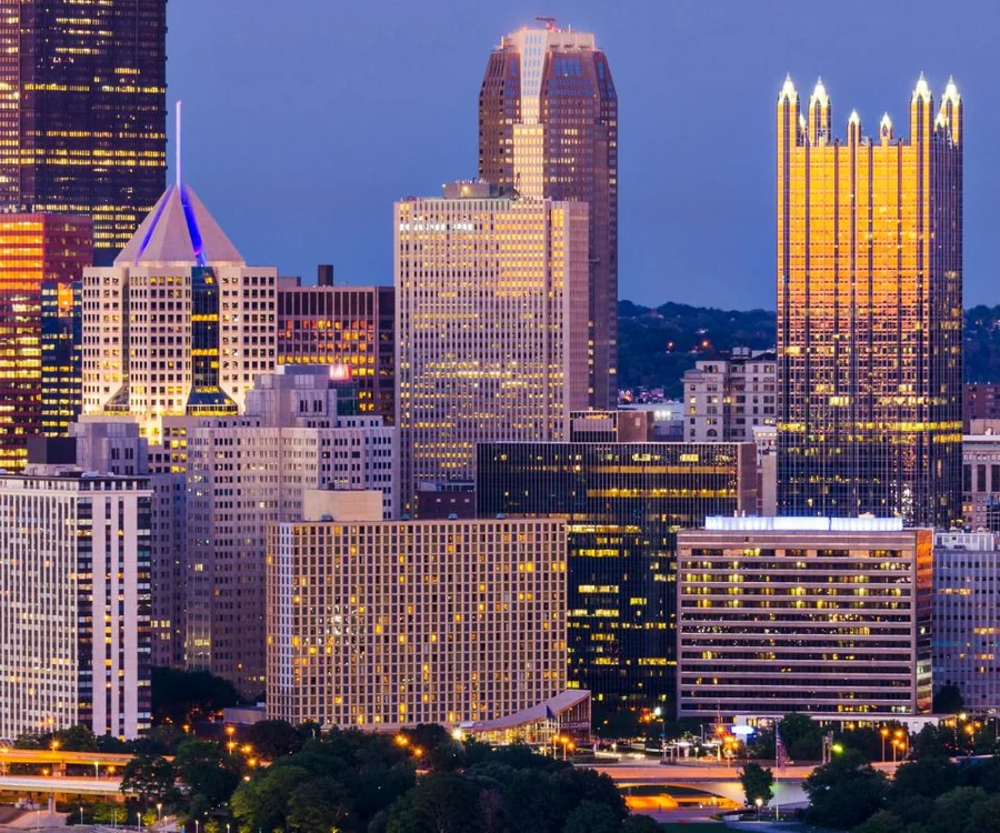 Pittsburgh Pennsylvania downtown skyline at dusk