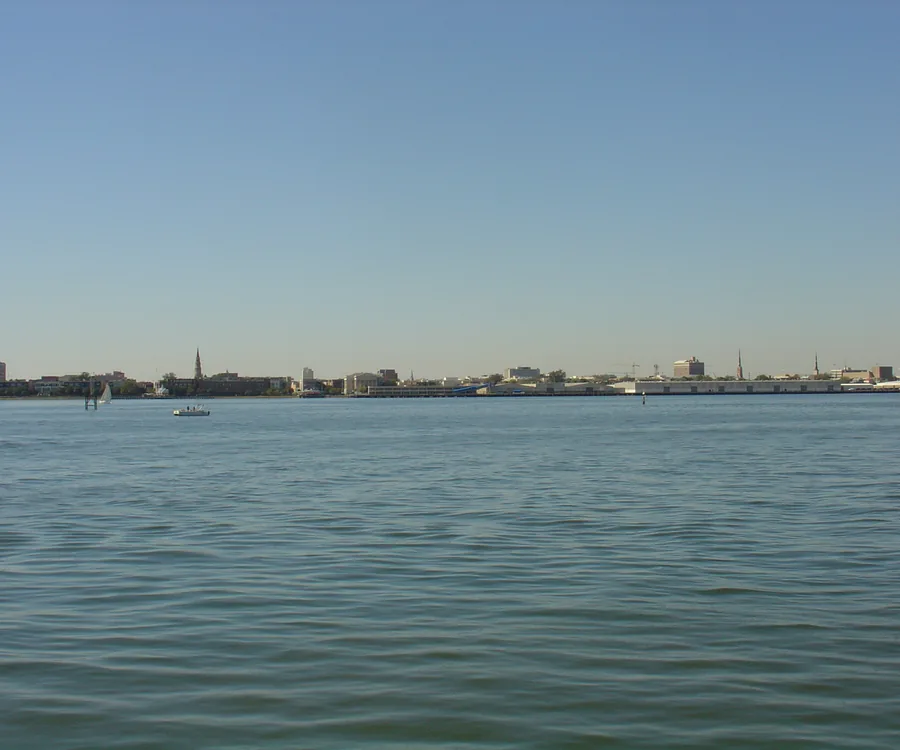 Charleston South Carolina skyline from the harbor