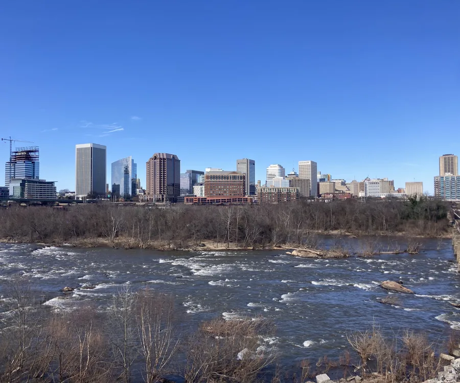Richmond Virginia skyline over the James River