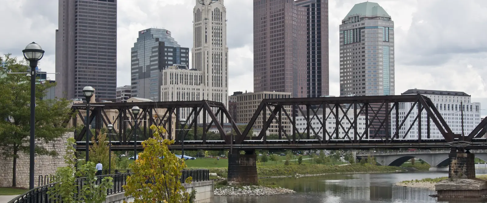 The downtown Columbus skyline south of Clintonville, on the north side of Columbus, Ohio