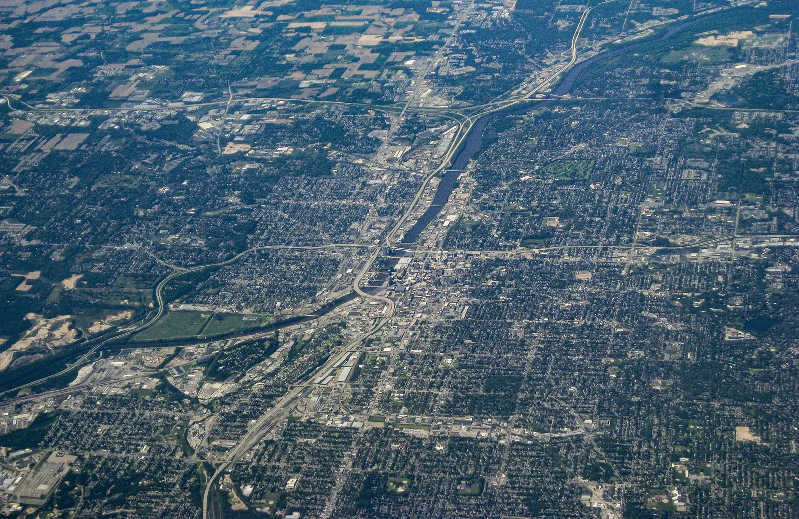 Aerial view of Grand Rapids Michigan near the Eastown neighborhood