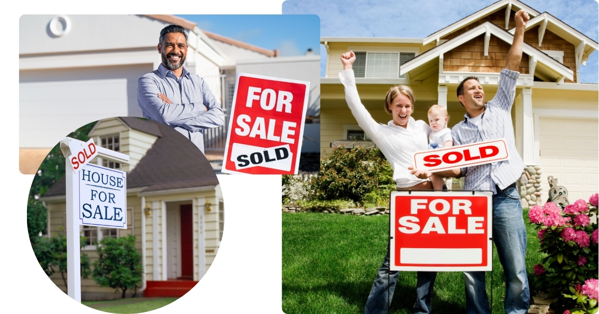 Happy homeowners celebrating selling their house for cash