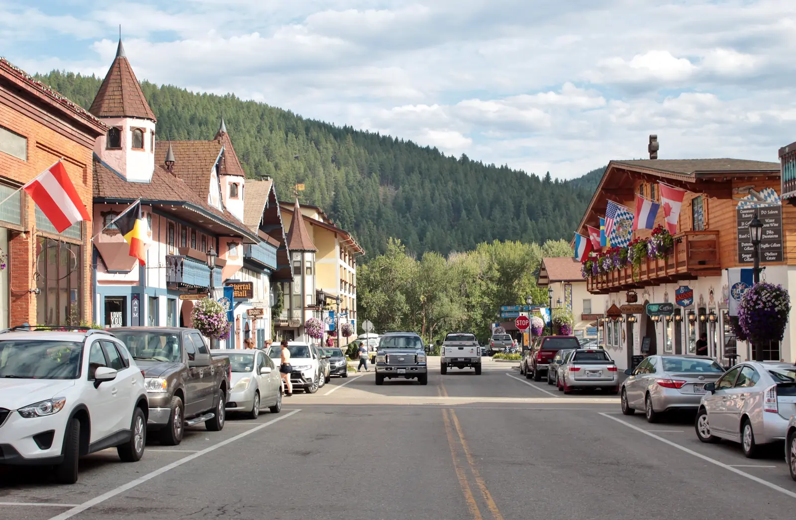 Alpen Strasse and the Cascade foothills behind Leavenworth's Bavarian downtown