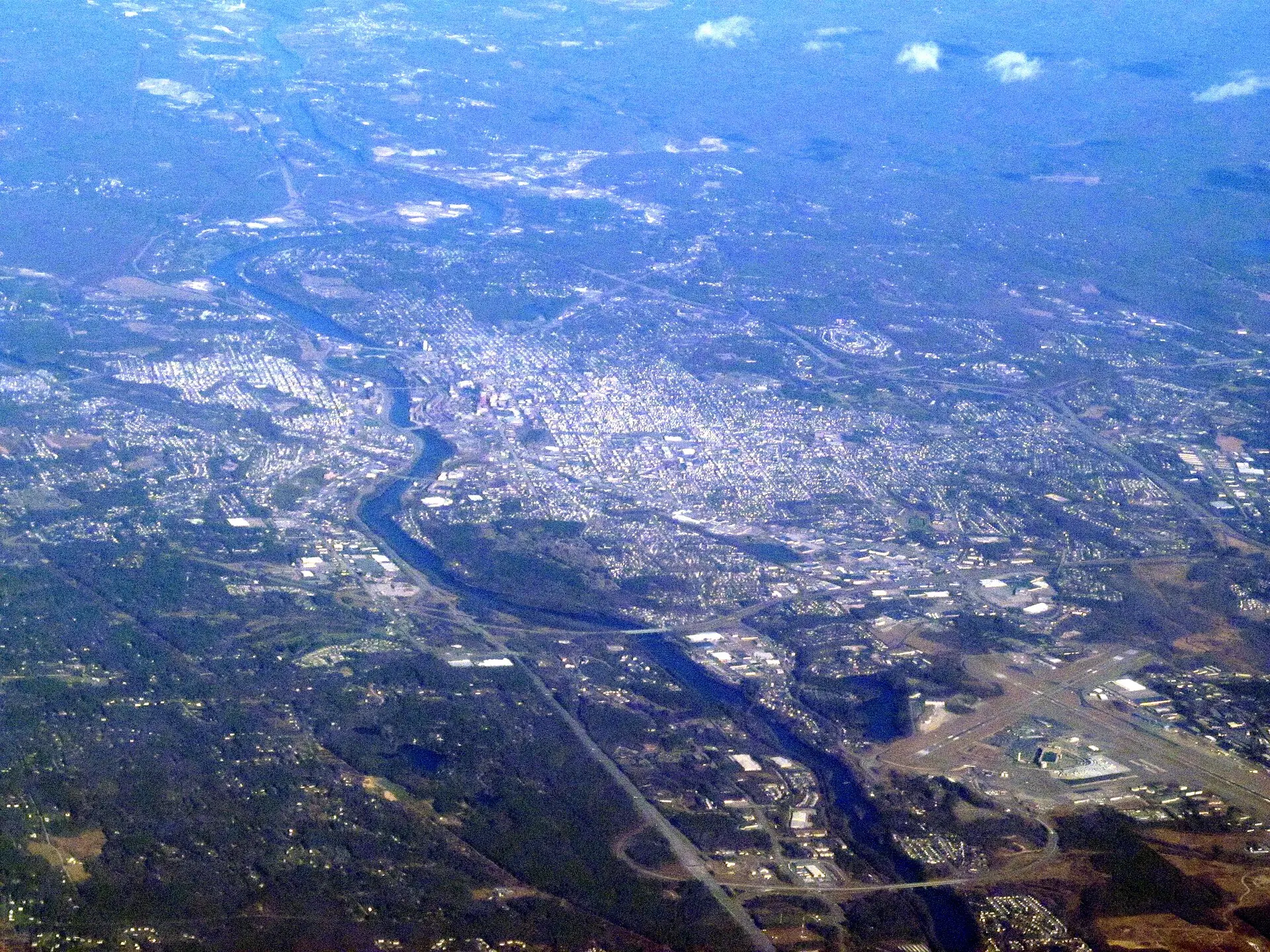 Aerial view over Manchester, New Hampshire