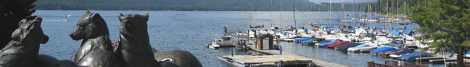 Panorama of McCall, Idaho across Payette Lake with Brundage Mountain beyond