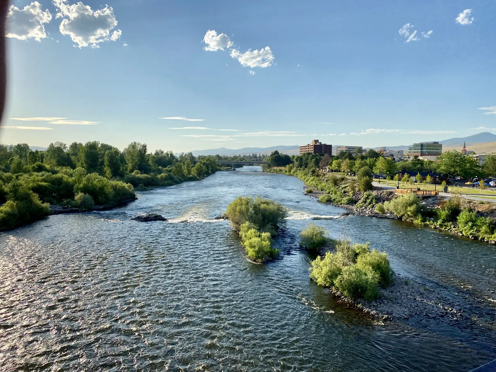 The Clark Fork River flowing through Missoula, Montana, near the Northside and Westside