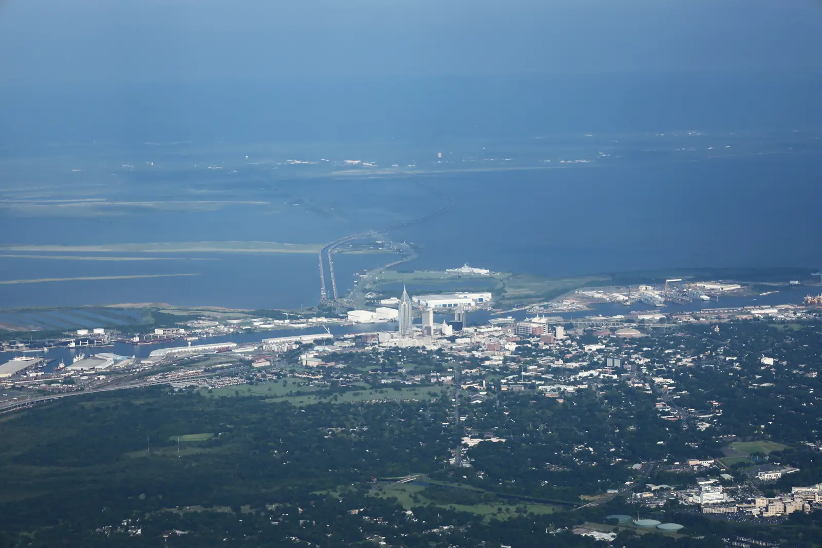 Aerial view over Mobile, Alabama near the Spring Hill area