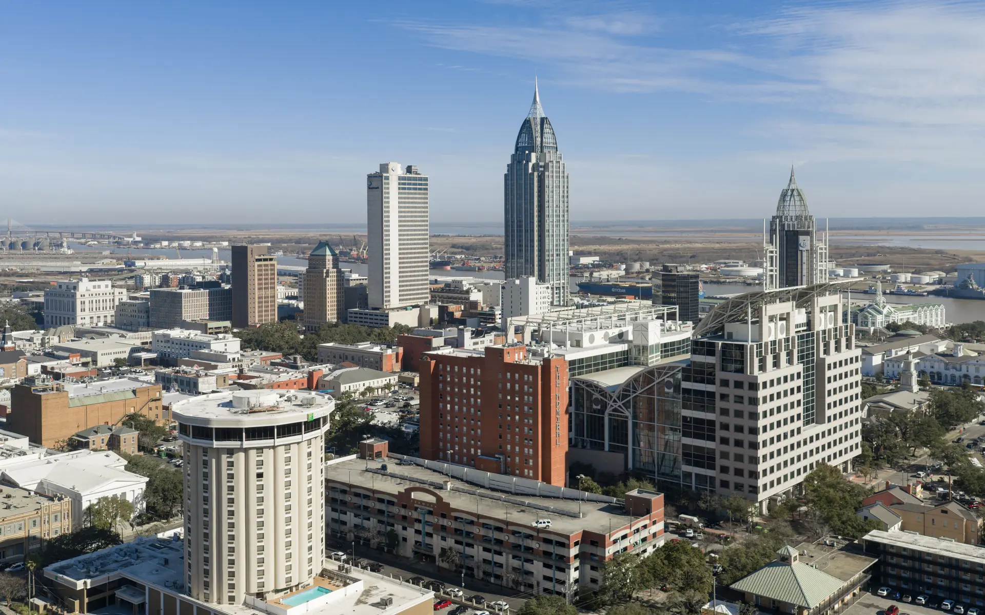 Downtown Mobile skyline near the Midtown historic districts