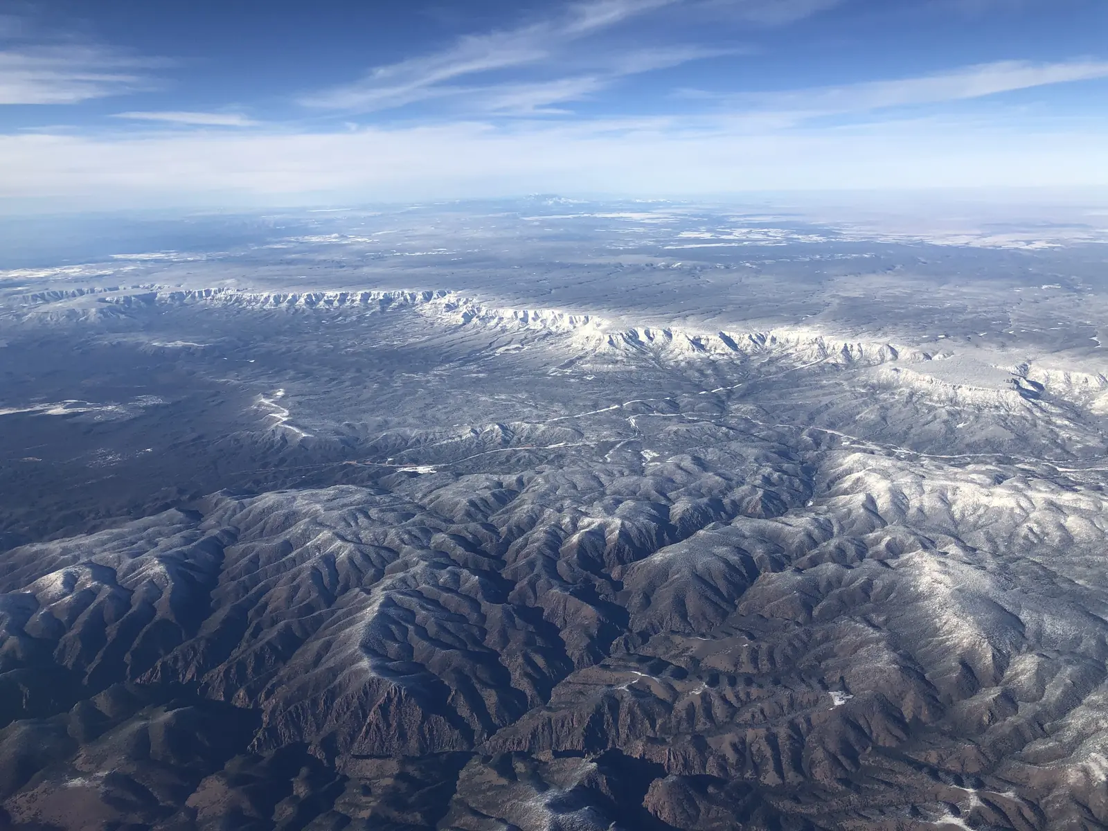 the snow-dusted Mogollon Rim escarpment northeast of Payson