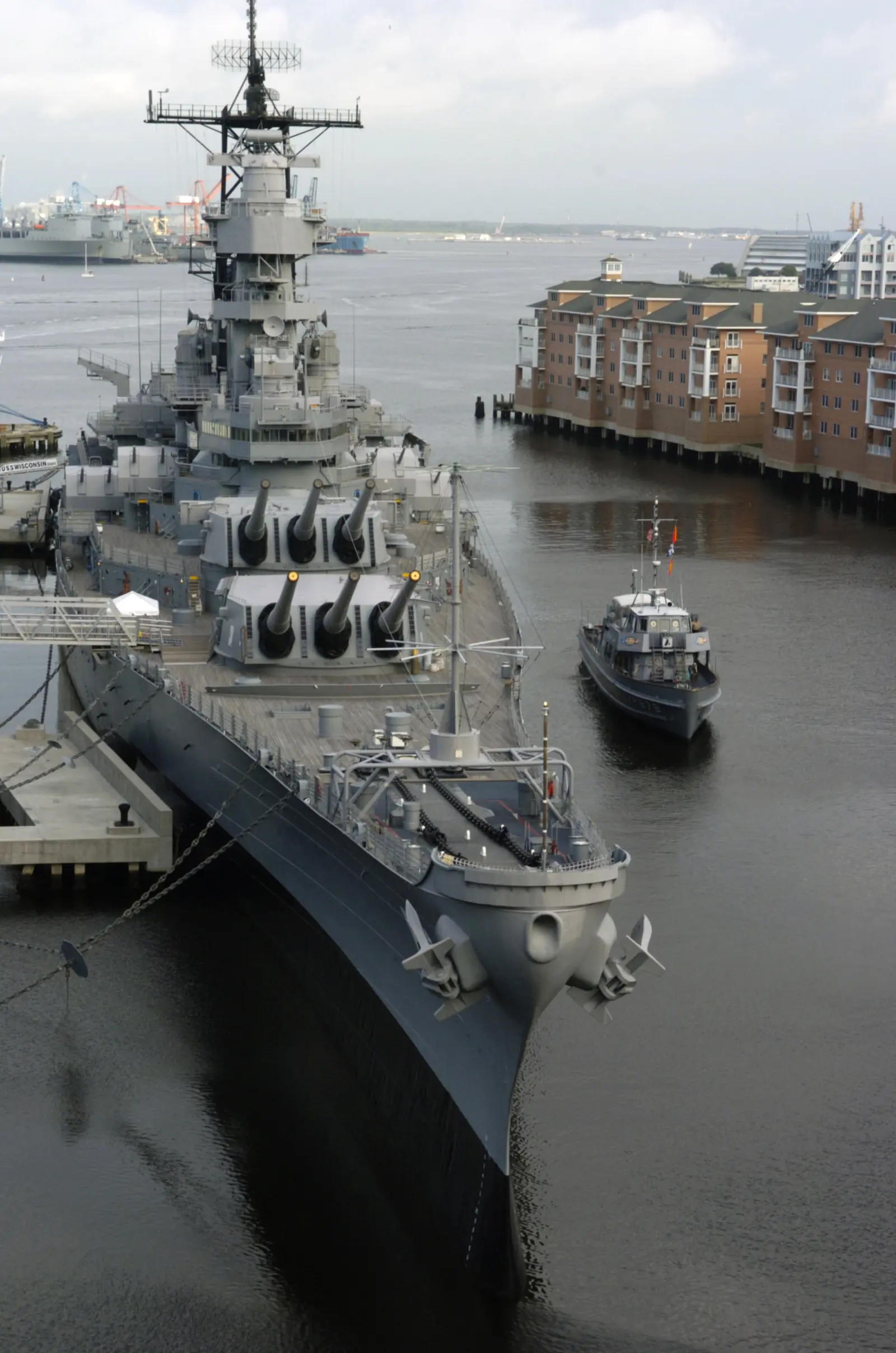 The battleship USS Wisconsin berthed at Nauticus on the Norfolk waterfront