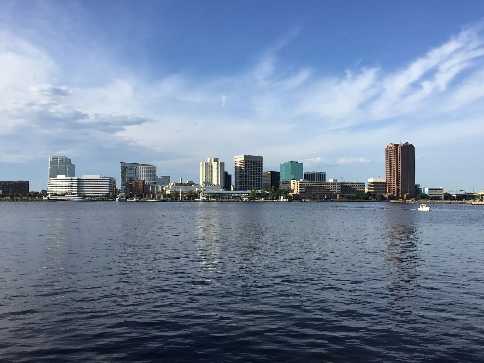 The downtown Norfolk skyline across the Elizabeth River