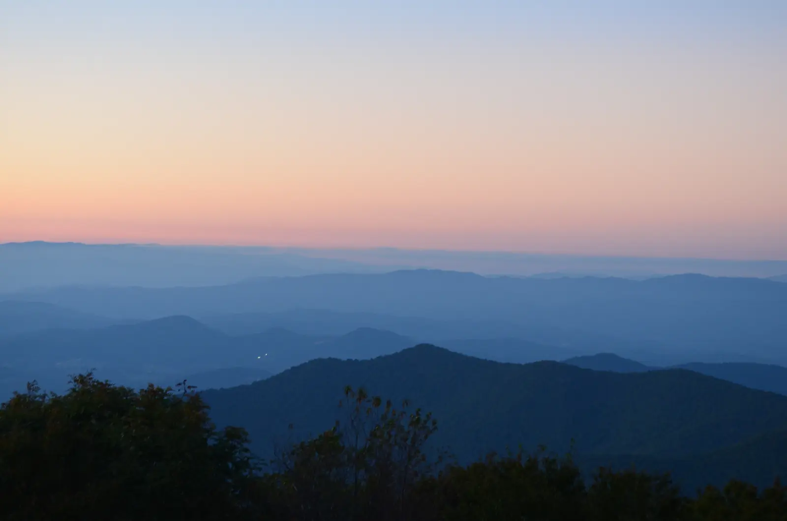 Sunset over the North Georgia mountain ridgelines from Brasstown Bald
