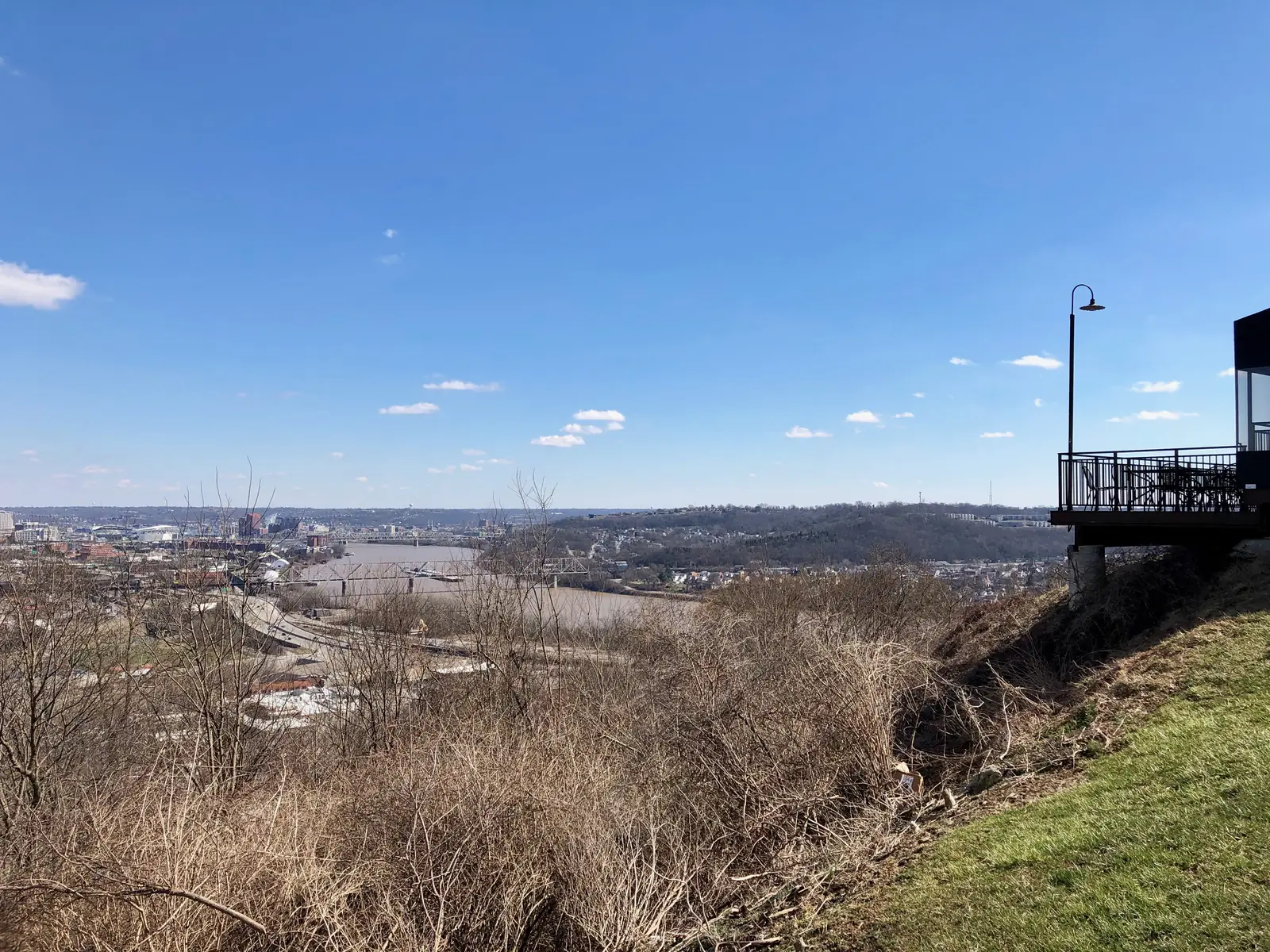 An overlook of the downtown Cincinnati skyline from the Price Hill hillside on the city's west side