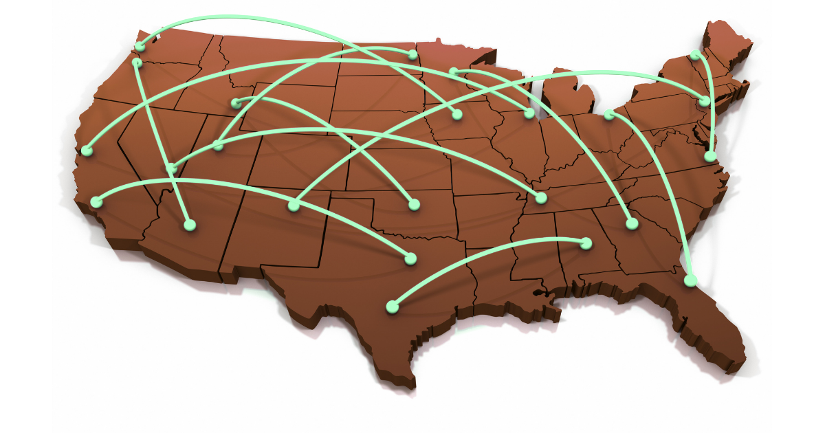 3D map of the United States showing Propcash's nationwide investor network connections across all 50 states