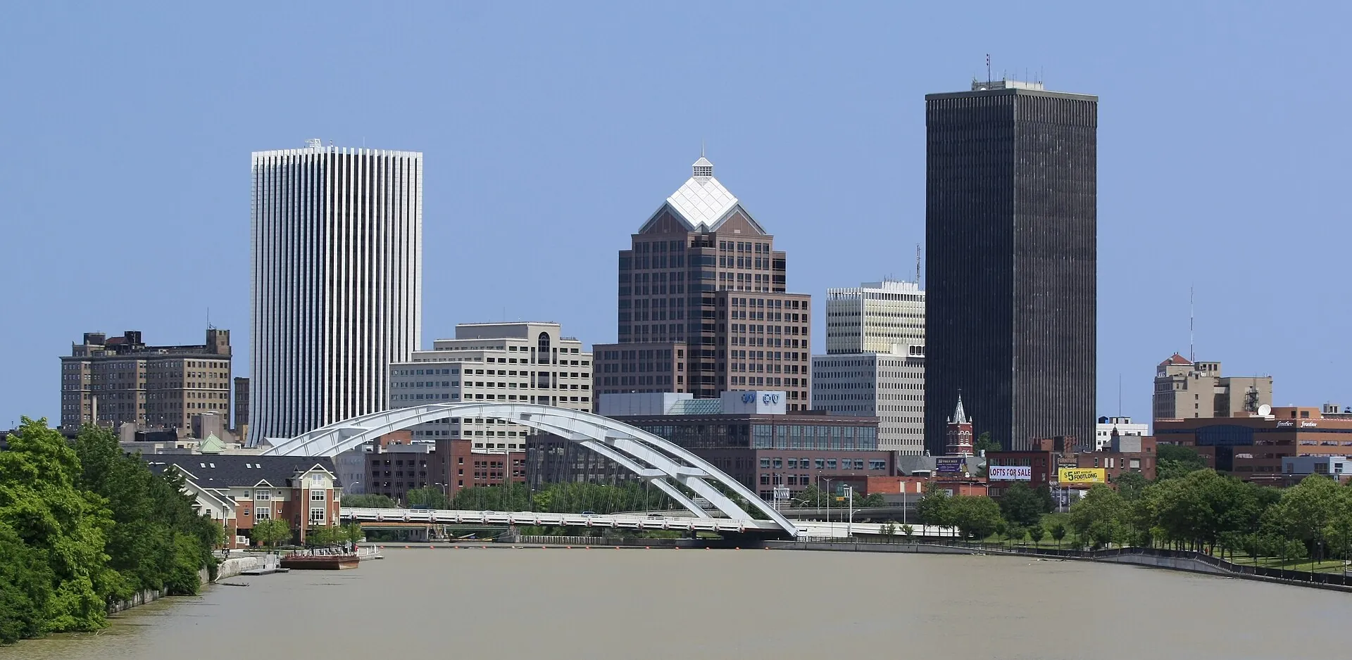 The Rochester skyline above the Genesee River