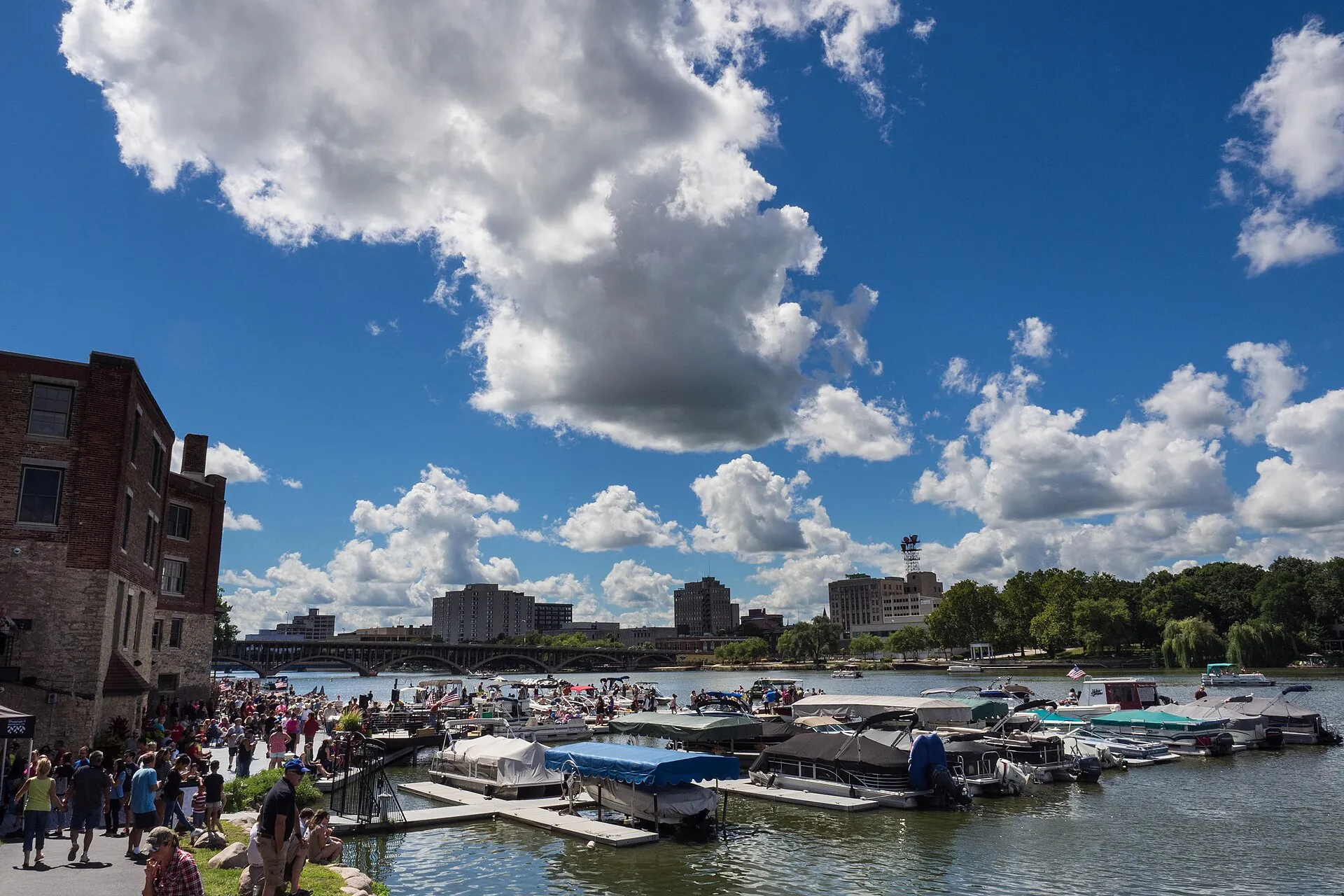 The Rock River waterfront in downtown Rockford, Illinois