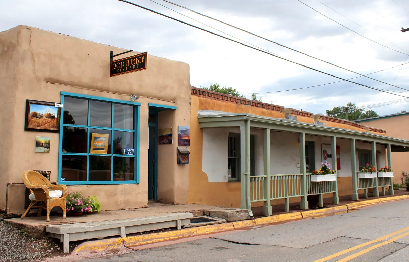 Adobe galleries and old plastered walls along Canyon Road in the Historic Eastside of Santa Fe