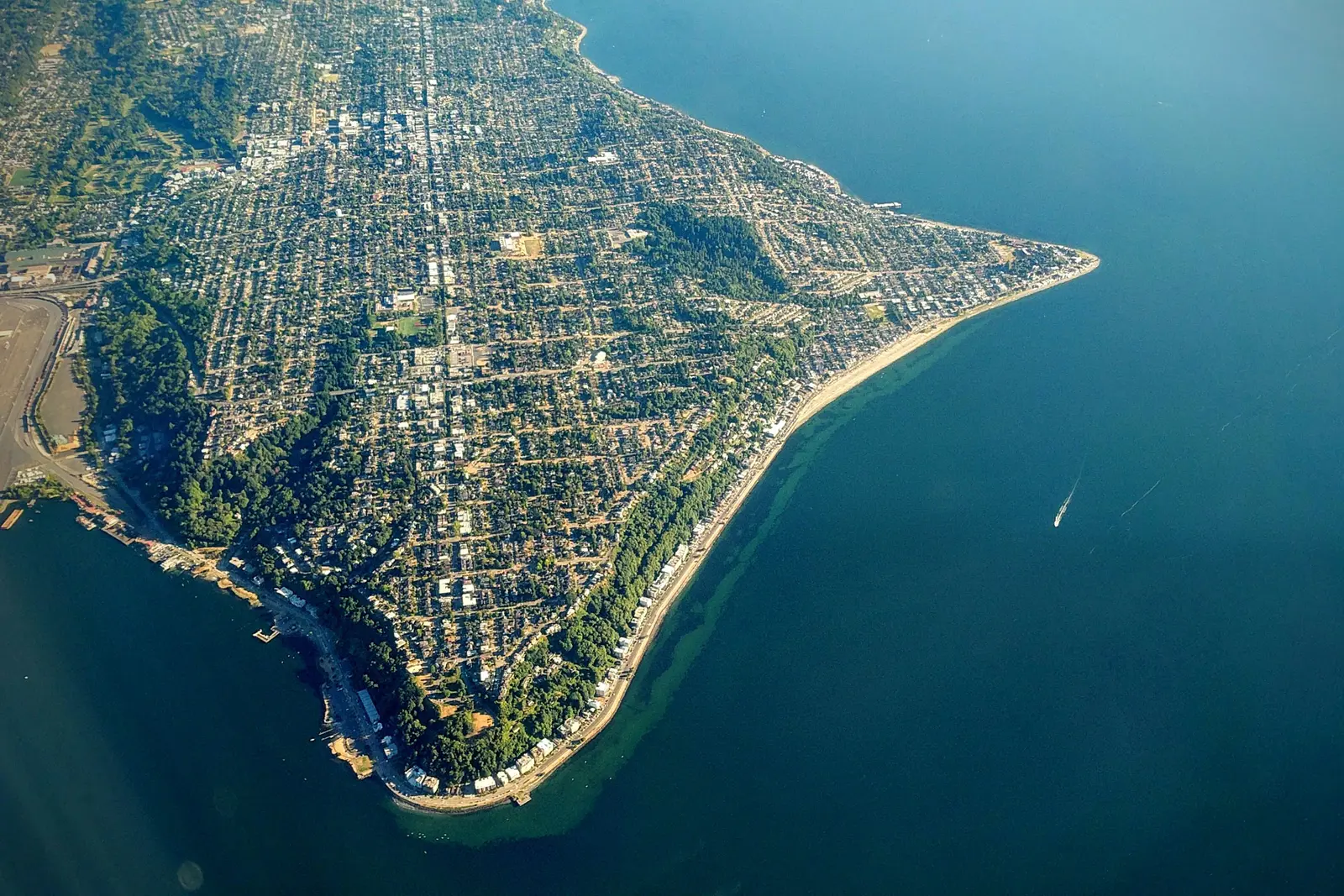 Aerial view of Alki Beach in West Seattle