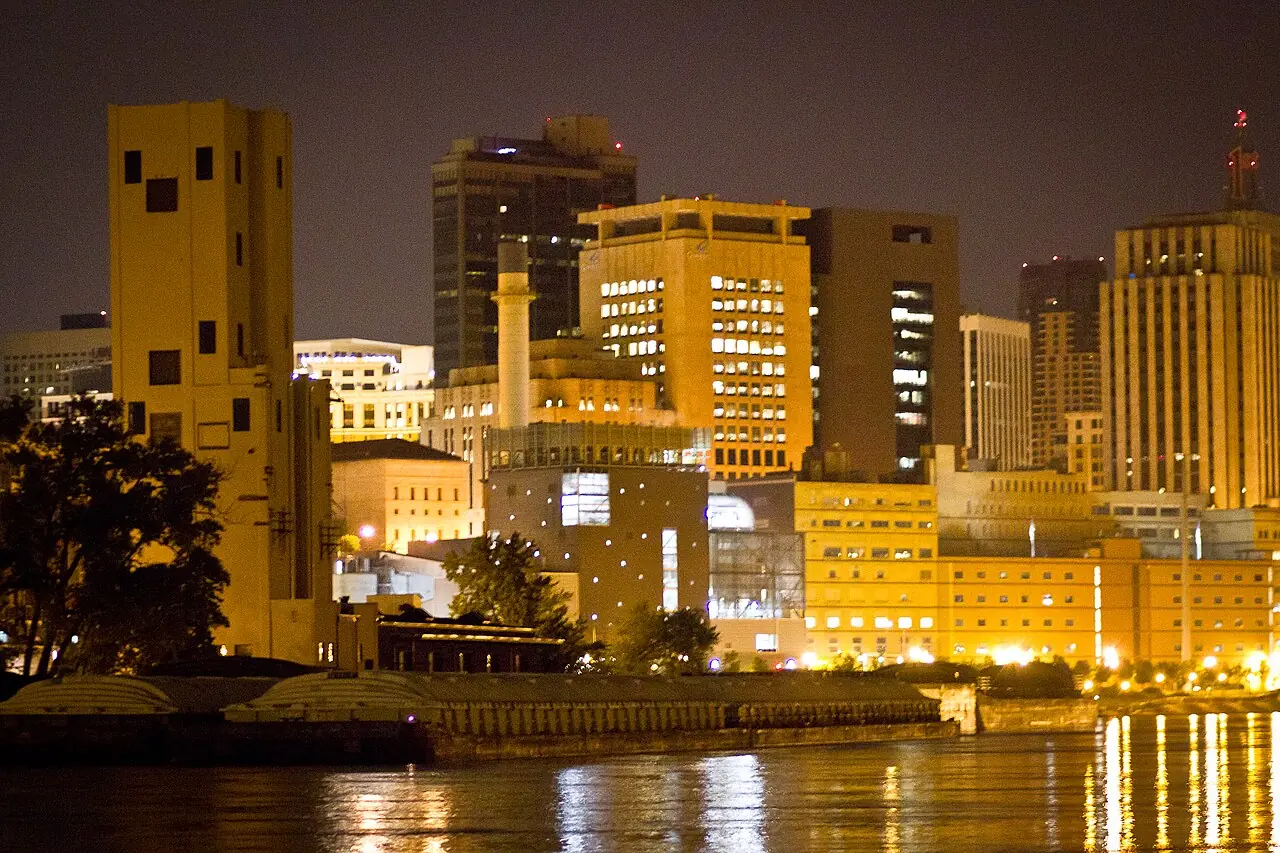 The downtown St. Paul skyline across the river from the West Side